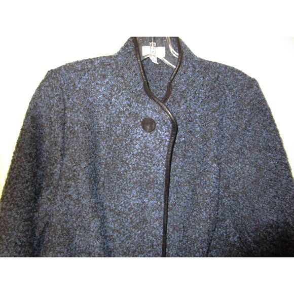 SUSAN GRAVER Blue Black Boucle Zipper Pockets Light Jacket Coat 14 L XL Y2K Cozy - Picture 2 of 7
